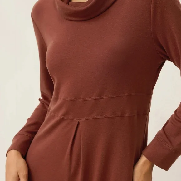 Tencel Wool Draped Neck Stretch Midi Dress KIRA - Picture 3 of 8